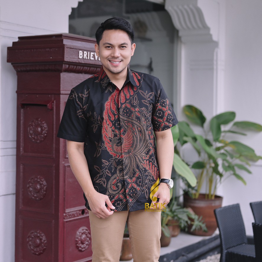 PURBO MERONA PENDEK KEMEJA BATIK PRIA LENGAN KAIN ATASAN BAJU COWO COWOK BIG JUMBO MODERN PREMIUM RE
