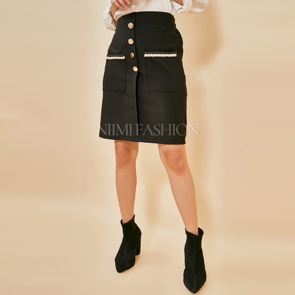 NIMI - 766 Rok Midi Skirt Korea Rok Mini Span Pendek Scuba Rok Kerja Pendek Wanita