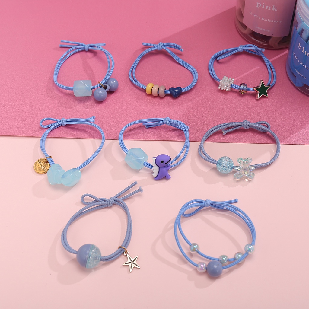 17km 8pcs / Set Ikat Rambut Karet Elastis Motif Kartun Aksen Kristal Untuk Aksesoris Anak Perempuan-6