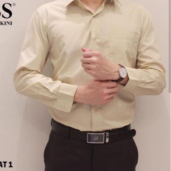 Kemeja Formal Pria Panjang Reguler Bahan Kain Katun Warna Krem Kalvin Robert