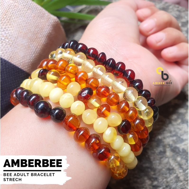 [BEST SELLER] Gelang Amber Baltic Lithuania Dewasa Premium Glossy Multicolors Stretchy By Amber Bee