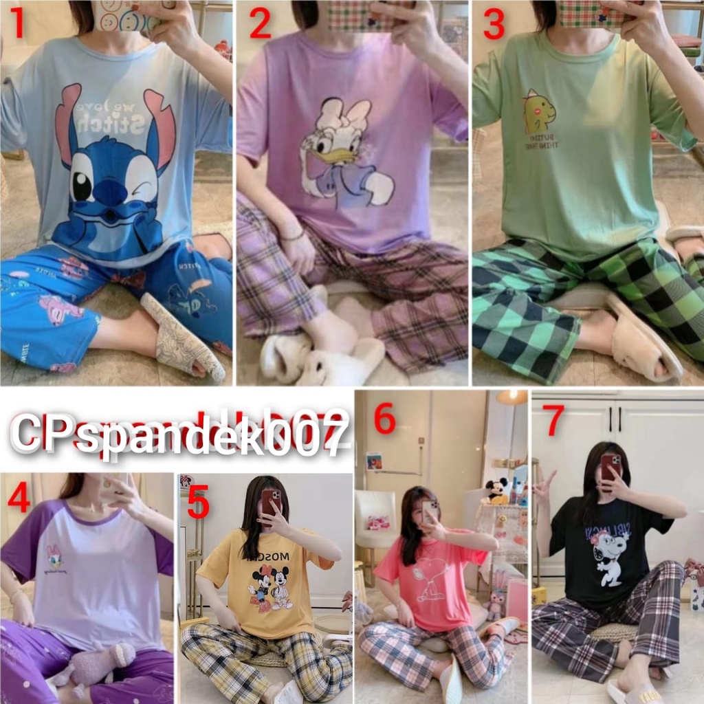 Baju tidur piyama spandek import lengan pendek celana panjang CPspandek02