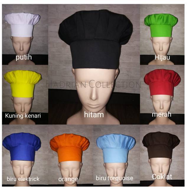 Topi Koki Topi Chef  Hat Chef Profesional Dewasa dan anak - Hitam Merah Putih ( Tersedia 26 varian warna )