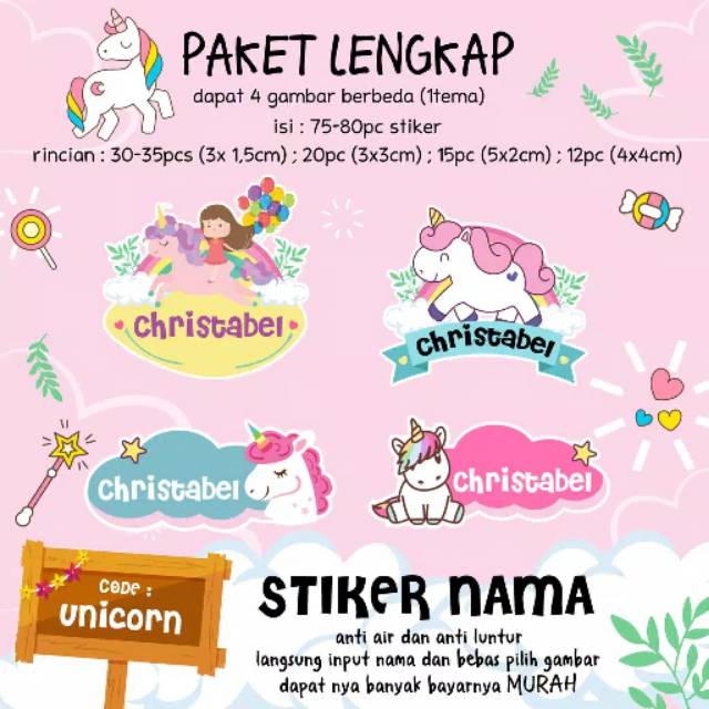 

70PCS STIKER NAMA LUCU TAHAN AIR