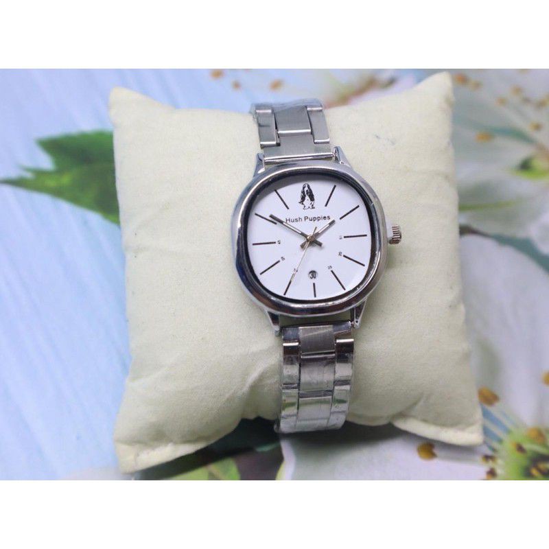 (Grosir)Jam Tangan Wanita Hush Puppies Bulat Tanggal Bawah Strap Rantai(Terima Cod)