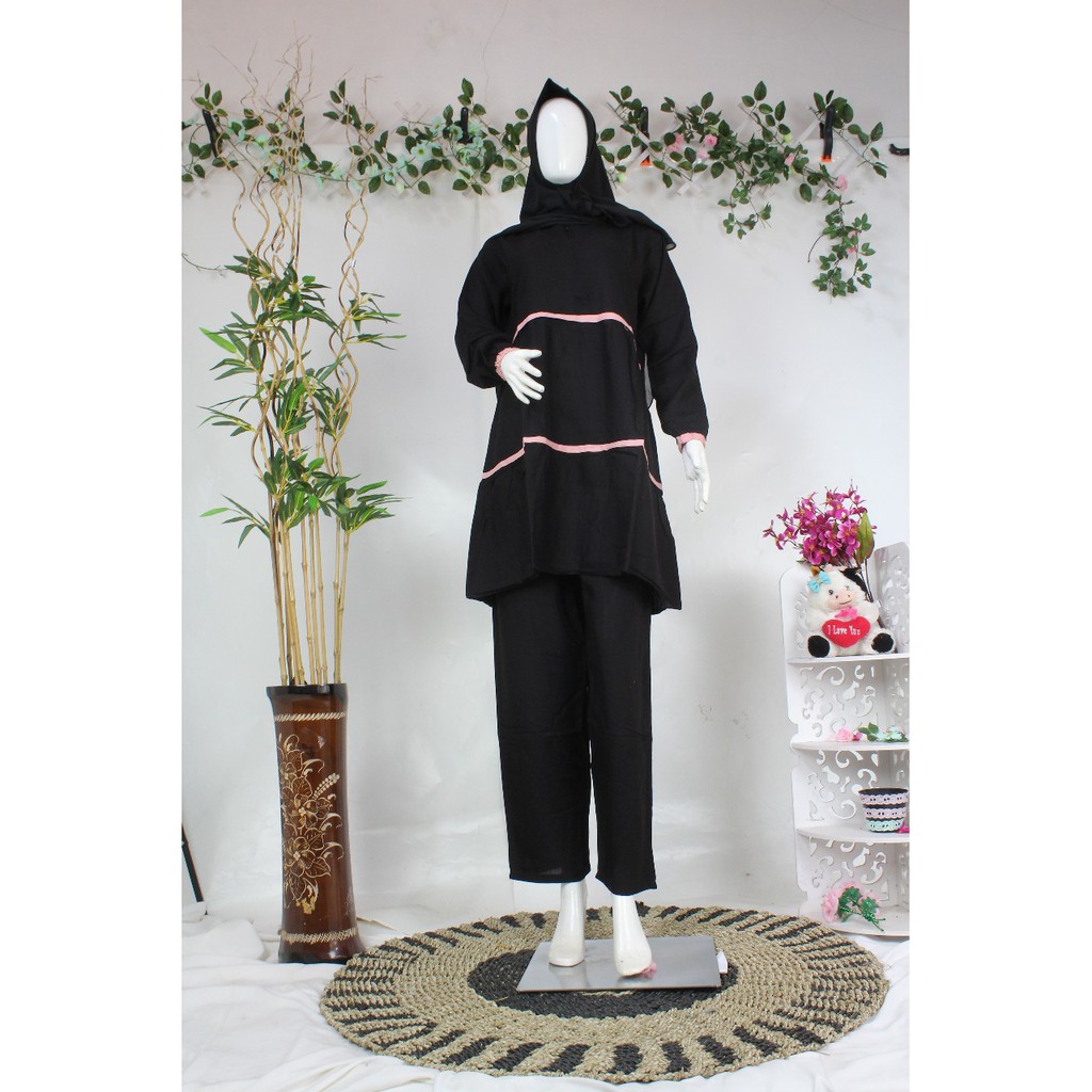 BAJU TIDUR PIYAMA RAYON SETELAN CELANA Rayon Plat NAYA one set lucu adem