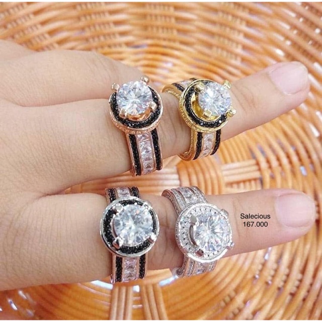 Cincin perhiasan Lapis emas luxury dengan zircon italy asli