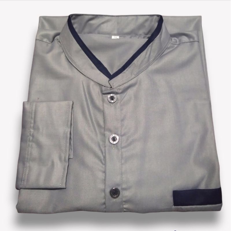 Baju Koko Kurta Polos Pria Dewasa Lengan Panjang Material Katun TOYOBO RM Size M L XL Varian Maroon-Kombimasi Grey