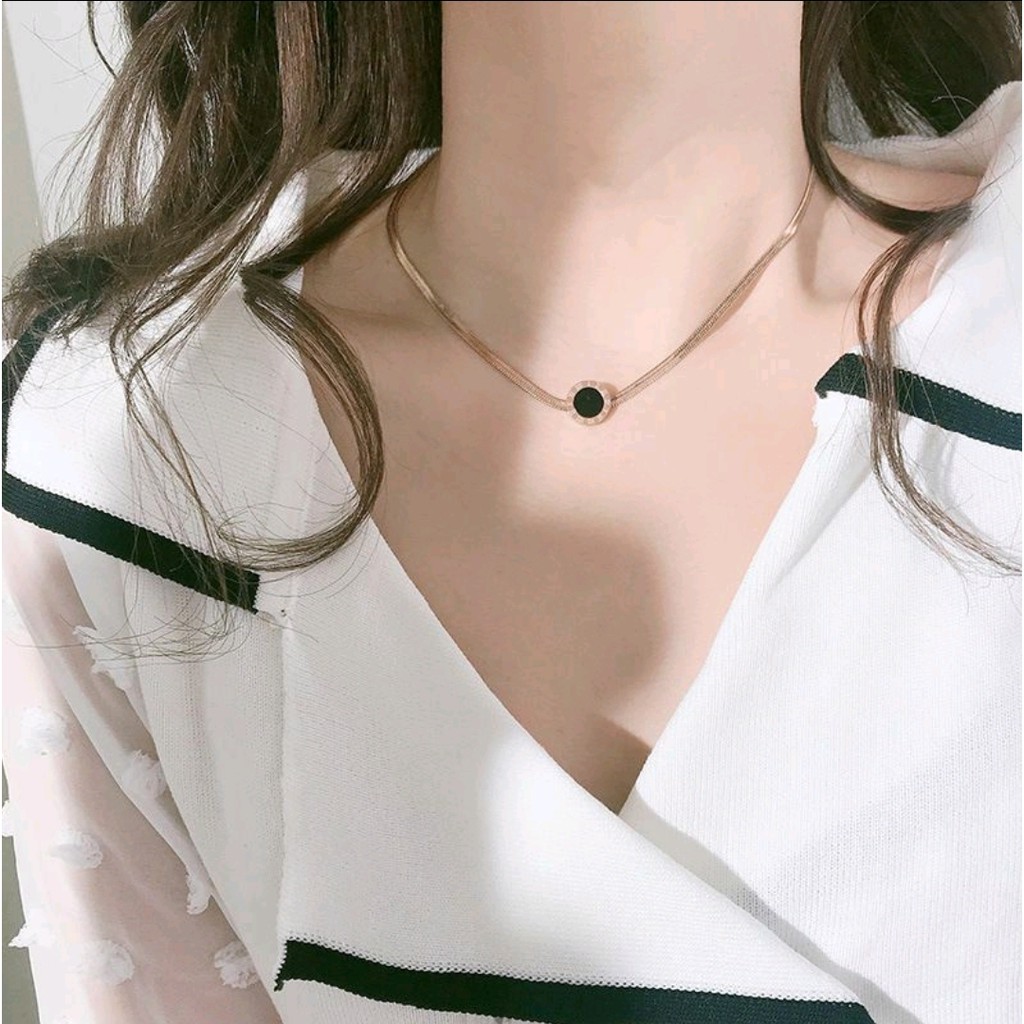 Kalung Titanium Model Rantai Belut B*lgr Black Dengan Ujung Rantai Bentuk Hati