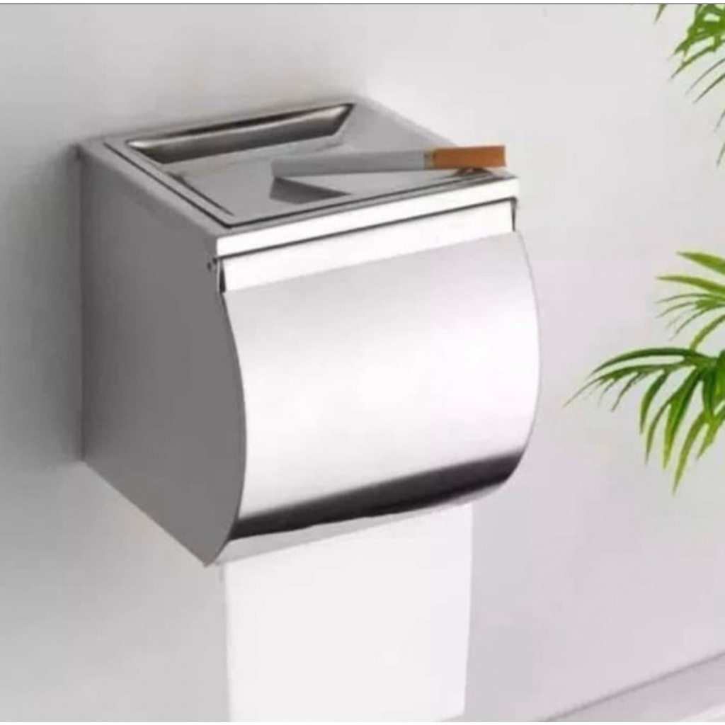 Tempat tisu Asbak stainless Murah K12- Rak tissue stenlis hitam black  tempat Rokok tisu gulung kama