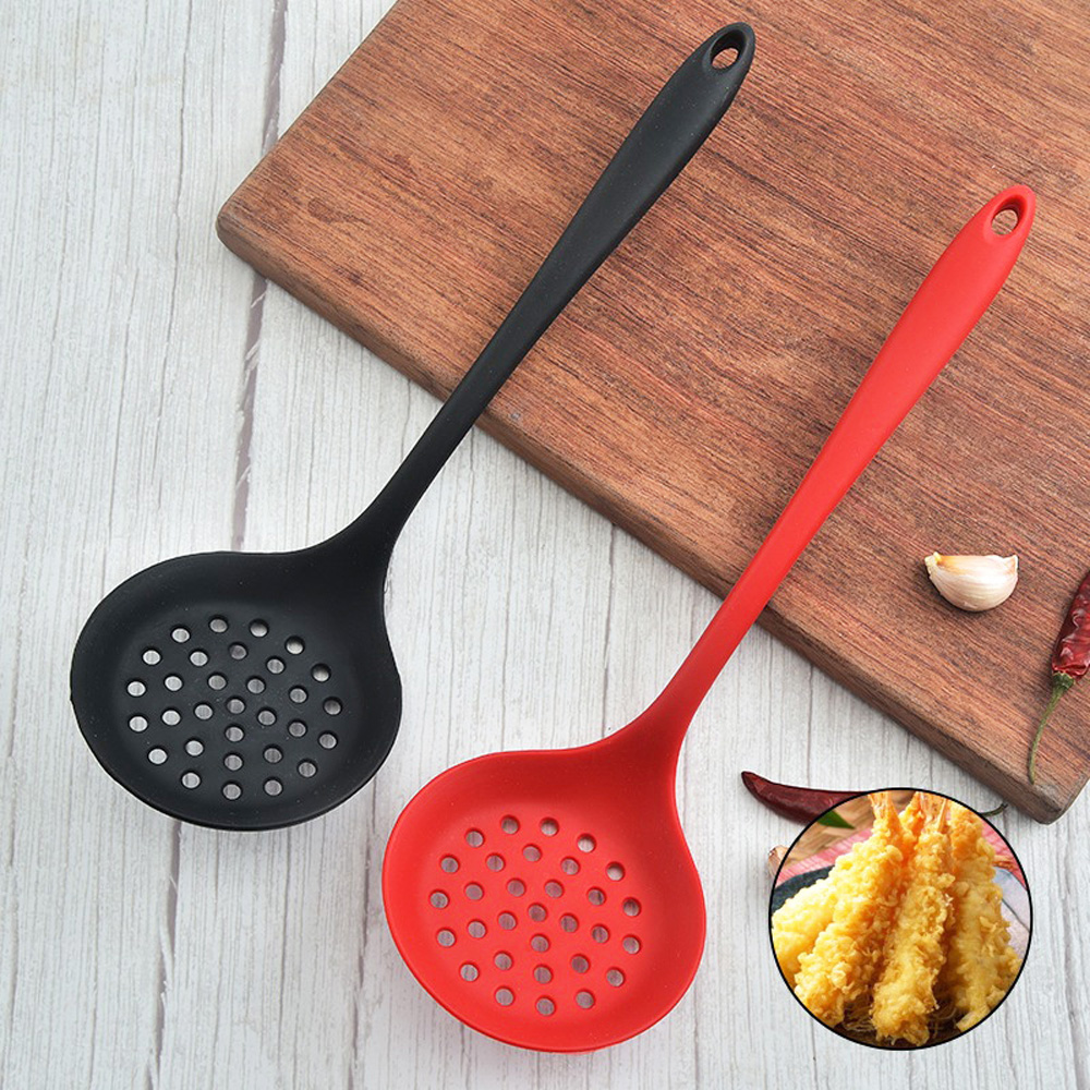 REBUY Multifunction Strainer Heat Resistant Oil Skimmer Filter Spoon Long Handle Kitchen Silicone Non-Stick Home Cooking Tool Colander/Multicolor