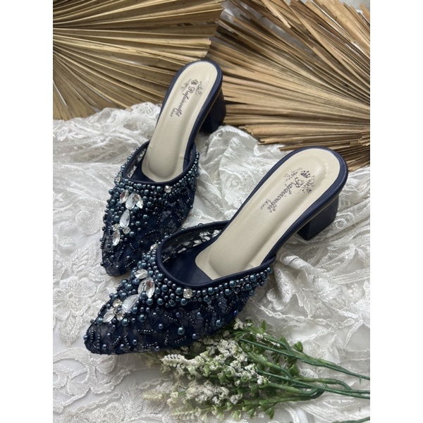 sepatu wedding wanita angela navy tinggi 5cm tahu