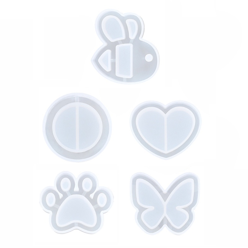 SIY  5 Styles Resin Shaker Molds Set Bee Round Heart Cat's Paw Butterfly Epoxy Quicksand Silicone Keychain Pendant Molds Kit