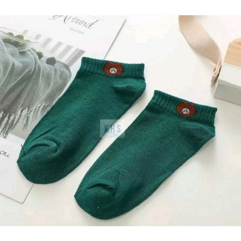 Kaos Kaki Pendek Semata Kaki Ankle Cute Short Socks Bear KaosKaki BUNGA POLOS BERUANG MURAH KHS-BERUANG - HIJAU