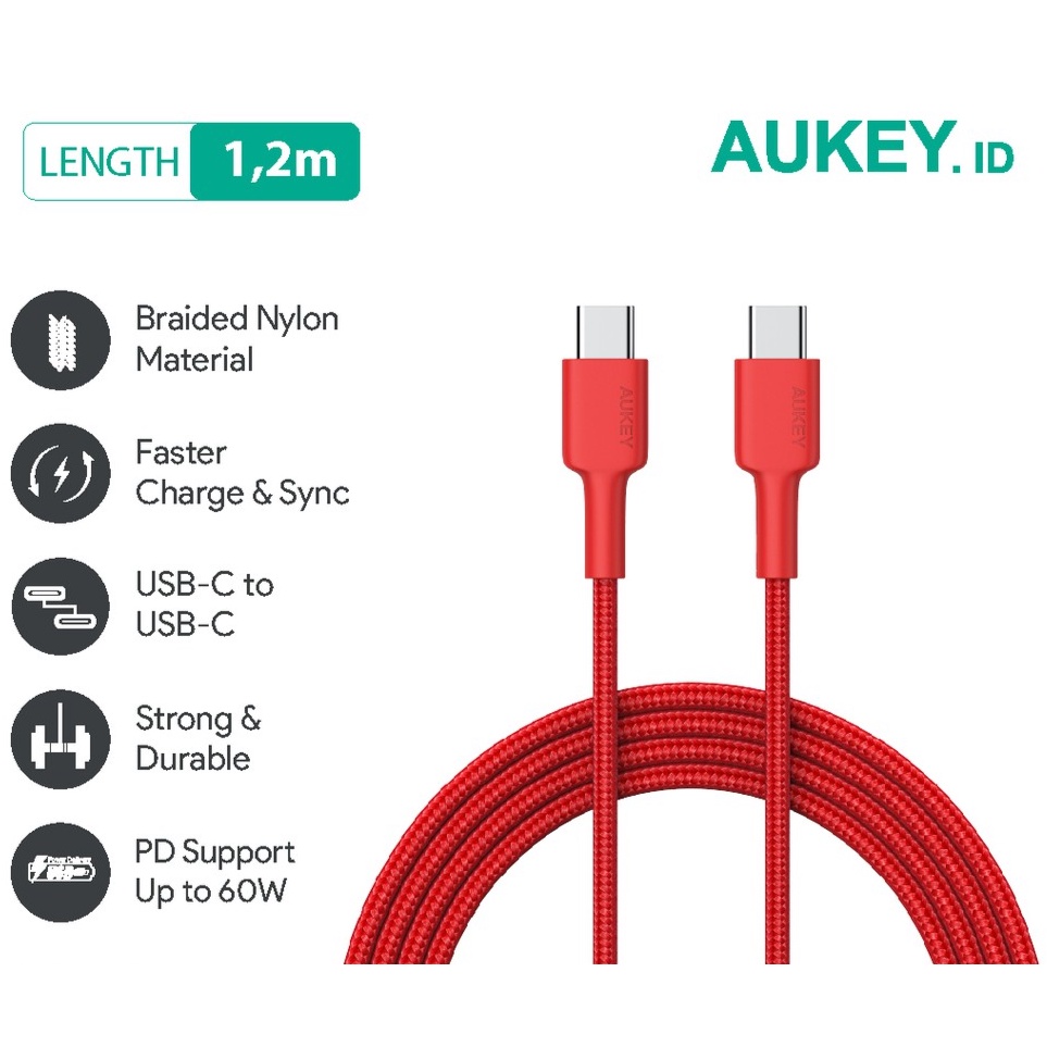 Kabel Charger Aukey Type C CB-CD29 1.2m - BEKAS
