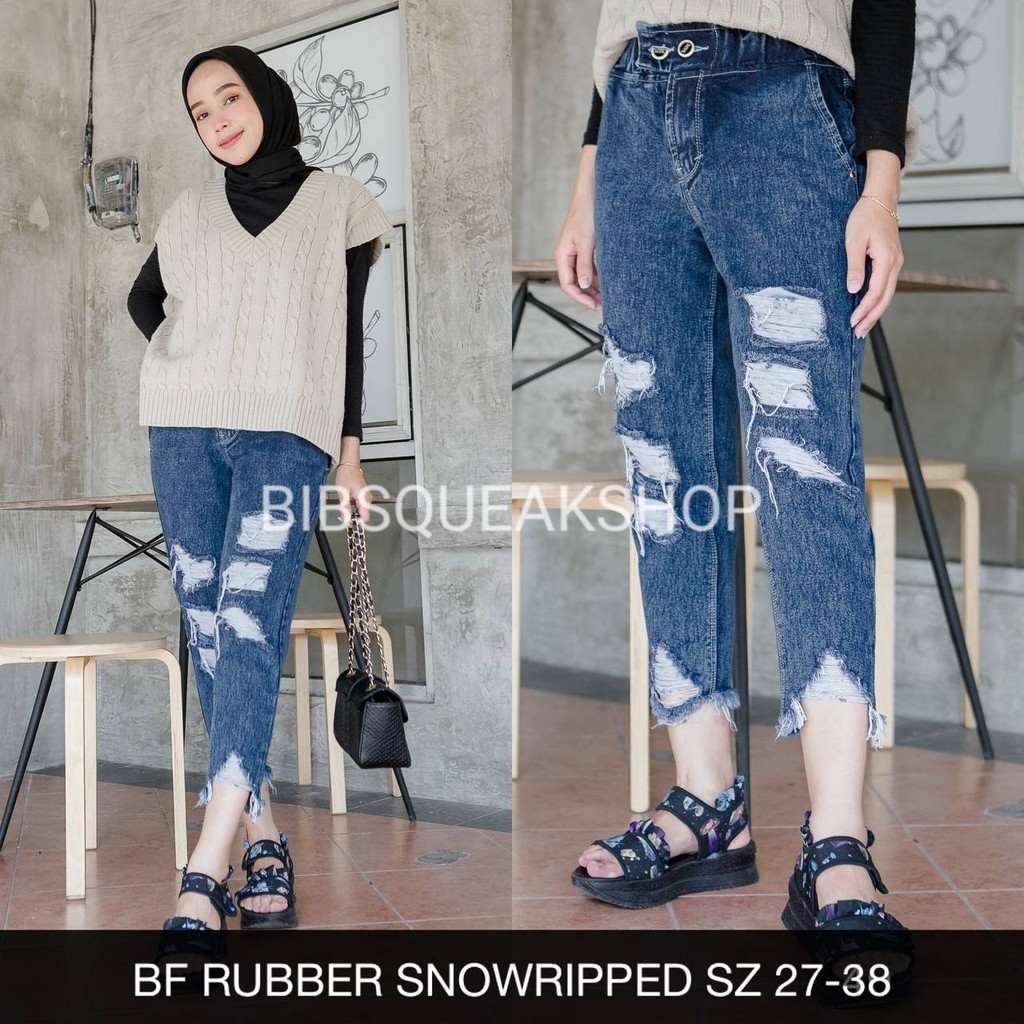 CELANA JEANS WANITA BF RUBBER SNOWRIPPED SZ 27-38
