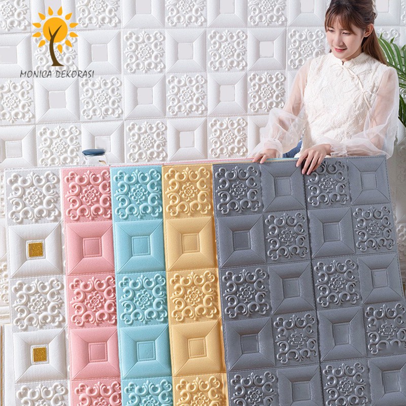 1 Wallpaper Dinding 3D Corak kotak-kotak 70*70cm Walpaper Stiker Dinding Dekorasi Kamar Best Seller-1