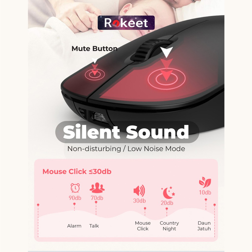 Rokeet Mouse Wireless Silent Click Rechargeable Optical Mouse Gaming 2.4Ghz-4