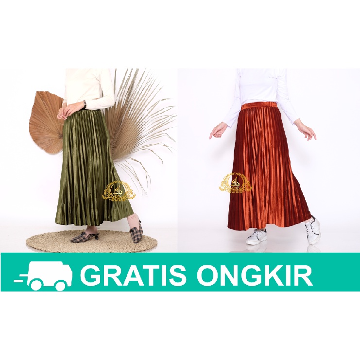 Rok Bludru Velvet Panjang Plisket Premium-3