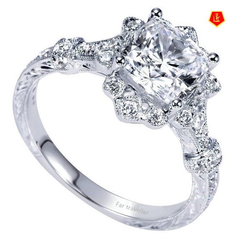 [Ready Stock]Square Diamond Diamond Ring Fashion Personality