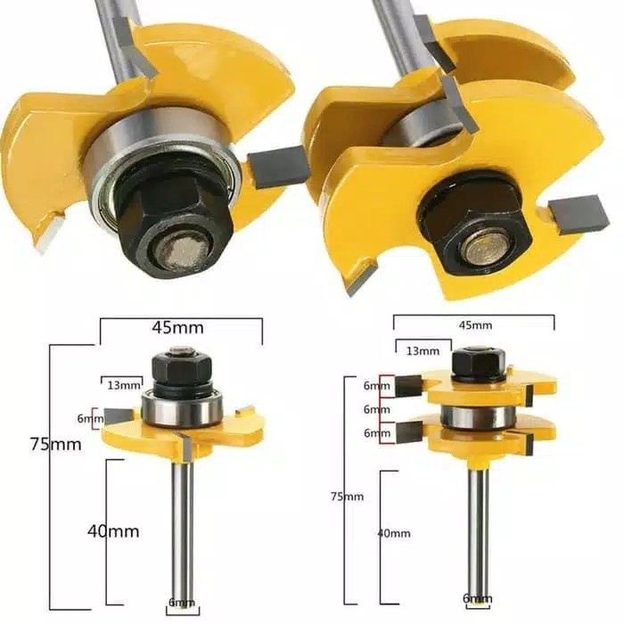 Mata Router Set Tongue And Groove As 6.35mm Mata Profil Panel Sambung Kayu
