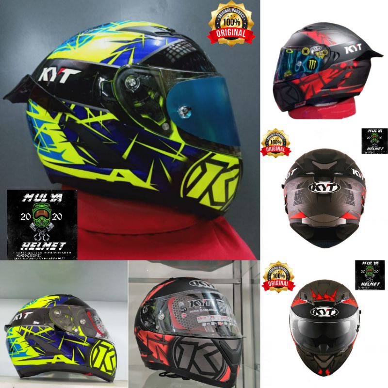HELM KYT FALCON #2 SPIKE BLUE YELLOW PAKET GANTENG SPOILER & TEAR OFF BLUE
