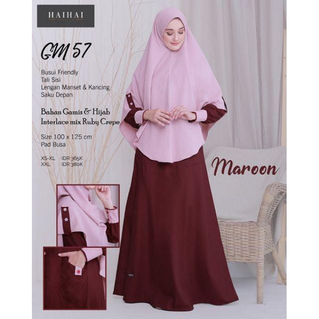 Gamis Set Hijab Katun Original HAIHAI GM 57 (Maroon, Navy)