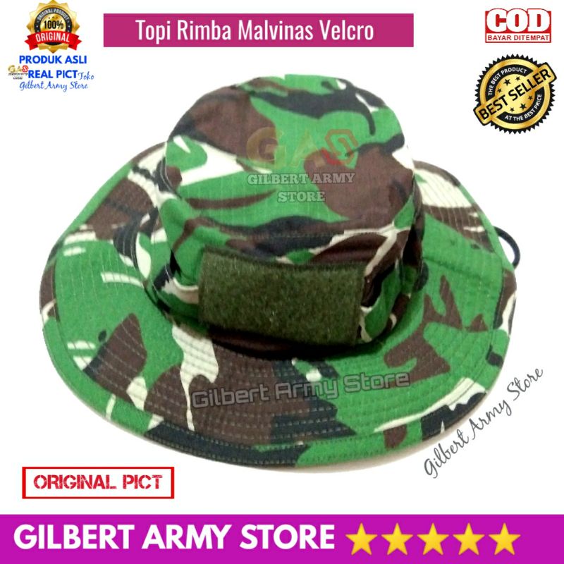 GILBERT ARMY STORE Topi rimba loreng Malvinas Tni  variasi Hitam Perekat Velcro Terbaru  bucket Hat