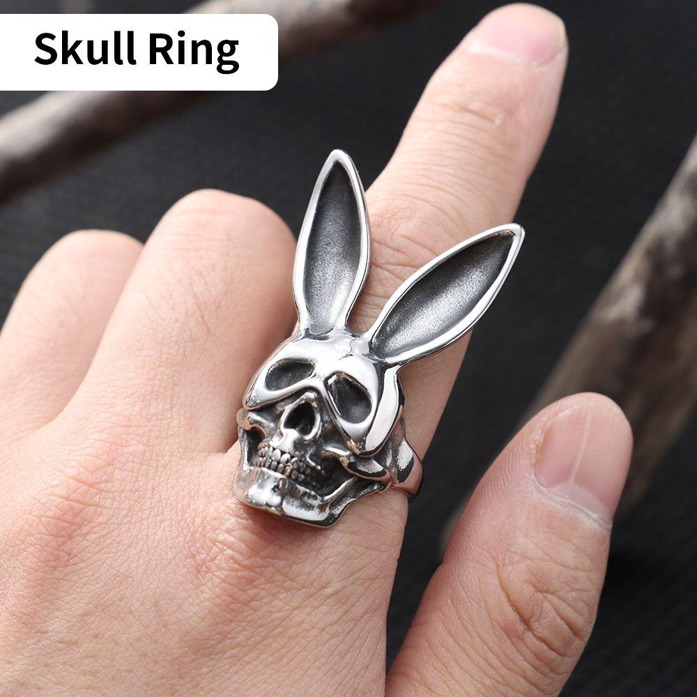 R-flower Ring Gaya Punk Untuk Pria Rabbit Skull Finger Ring