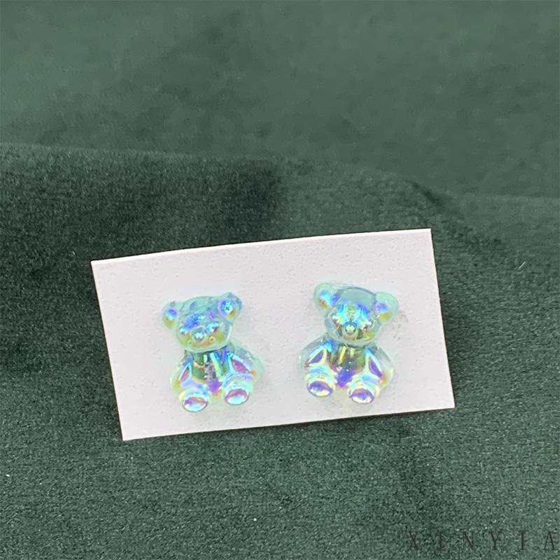 Anting Stud Mini Bentuk Beruang Warna-Warni Bahan Akrilik Untuk Wanita