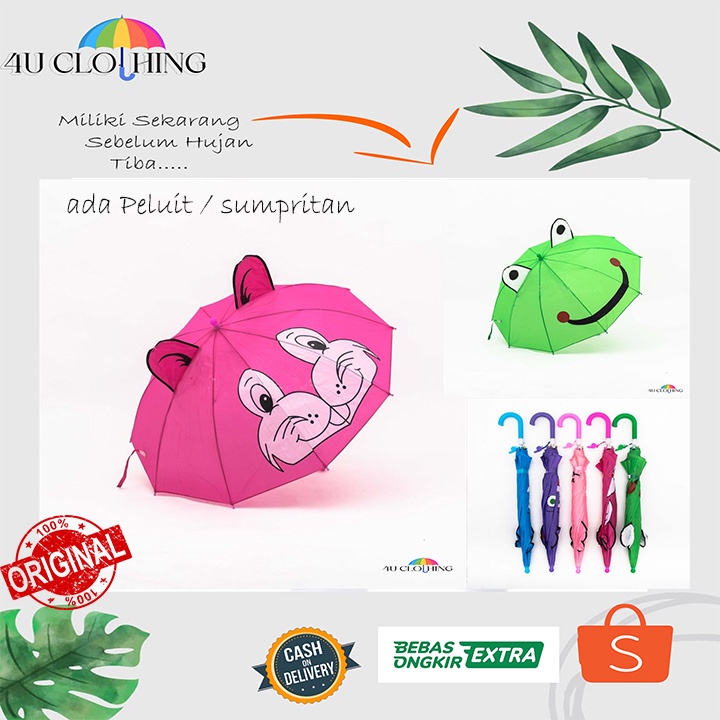 Payung anak kuping / payung anak / animal peluit / 47in  / Payung SD / payung sedang / Payung motif / 4U CLOTHING Diameter payung 79cm