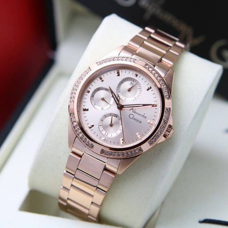 Jam Tangan Alexander Christie Wanita Full Rosegold ac2902 Original