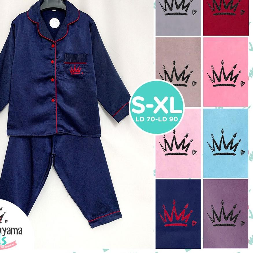 HUAY Polos Bordir - Piyama Anak Lengan Panjang Satin Maxmara Baju Tidur Premium ❊ *v,