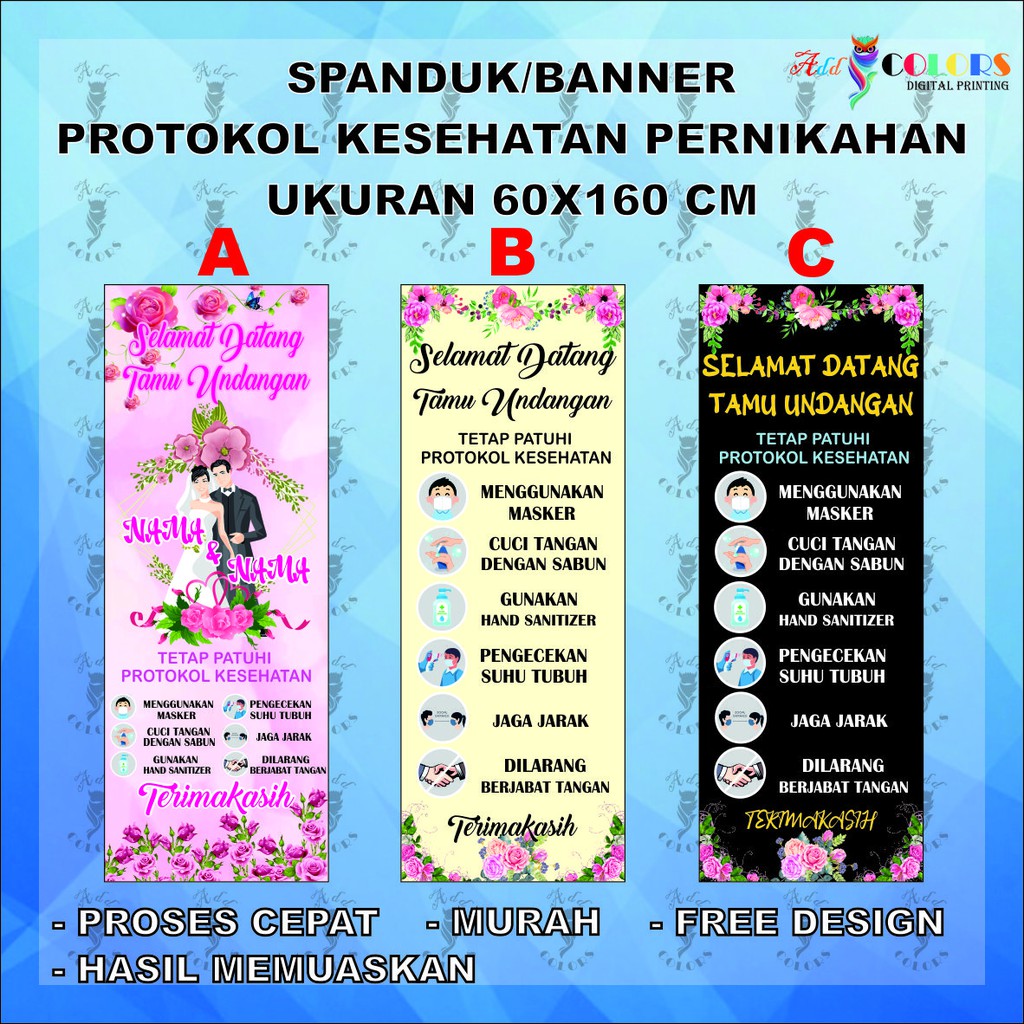 Banner/Spanduk Protokol Kesehatan Pernikahan Ukuran 60X160 cm
