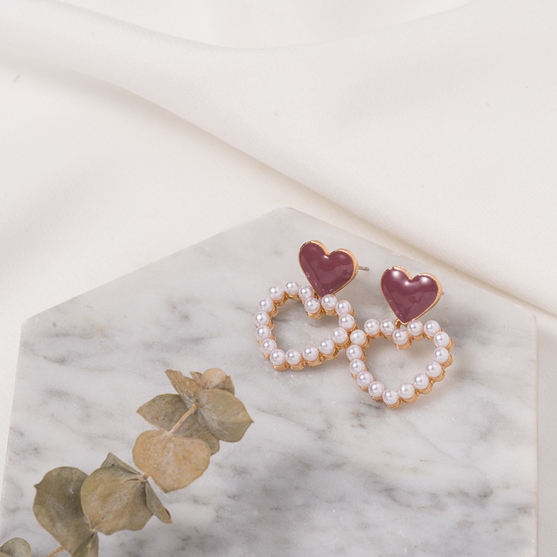 Anting Tusuk Gantung Bahan Sterling silver 925 Desain Hati + Mutiara Gaya Korea Untuk Wanita