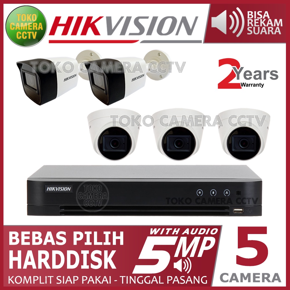 PAKET CCTV HIKVISION 5MP 8 CHANNEL 5 KAMERA AUDIO