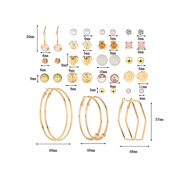 LRC Anting Set Fashion Color Resin-studded Earrings Set (20 Pairs) F70858