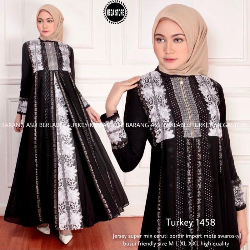 GAMIS MODERN / GAMIS TURKI / GAMIS TERBARU MURAH KEKINIAN / GAMIS  SYARI JERSEY / GAMIS HITAM BORDIR