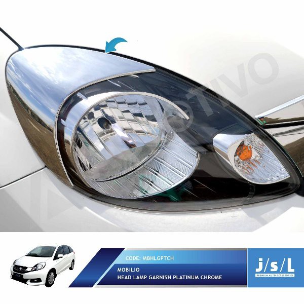 Aksesoris Fariasi Tambahan JSL Eyelid Honda Mobilio 2013 2016 Head Lamp Garnish Platinum Chrome