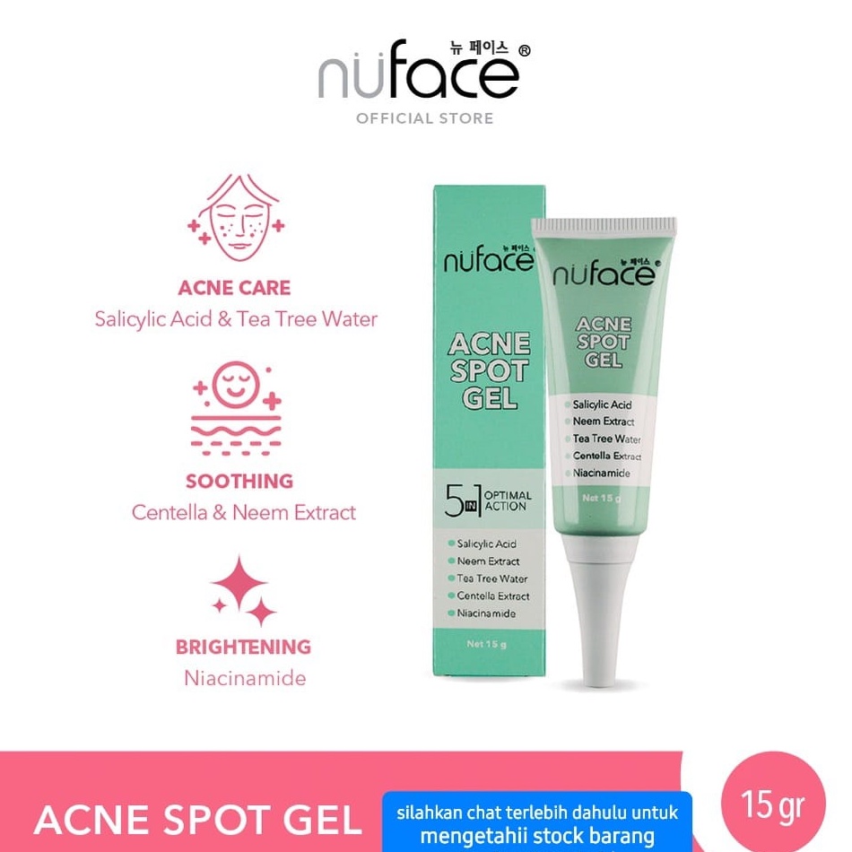 NUFACE ACNE SPOT GEL 15GR 5 IN 1 OBAT JERAWAT DAN BEKAS SKINCARE WAJAH