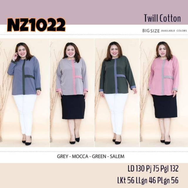 Nafstyle NZ1022 Atasan Blouse Jumbo 2 Warna Baju Kerja LD 130