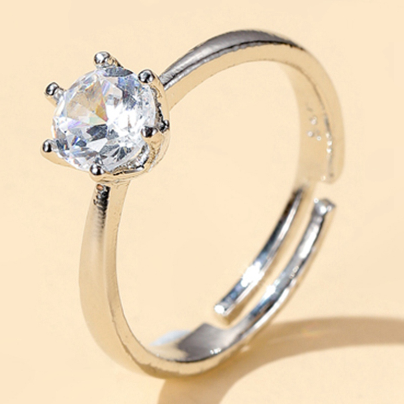 Cincin Model Six Claw Warna Silver Gold Aksen Kristal Bahan Zircon Untuk Wanita