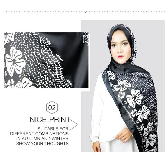 MOBASA OFFICIAL HIJAB PASHMINA SATIN PRINTING MOTIF / Kerudung pashmina  [Hibicus Flower]