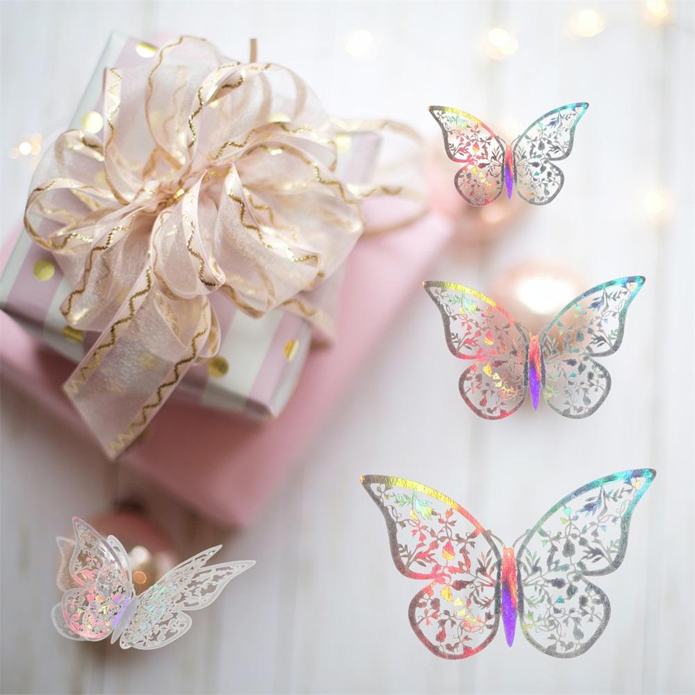 Nanas 12 Pcs/Pack 3D Fantacy Butterfly Stiker Perlengkapan Pesta Pernikahan Nikmat Tekstur Logam Mirage Warna