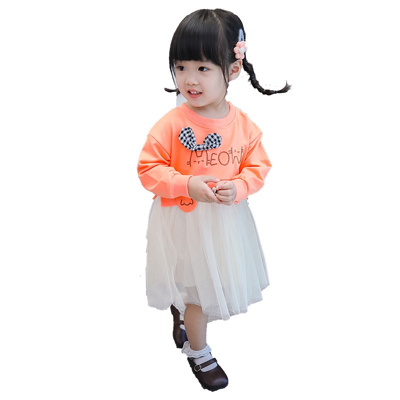 HappyOliver DRESS IMPORT MEOW RIBBON EBV Baju Dress Anak Perempuan Import/Dress Bayi Perempuan/Gaun Bayi Perempuan/Dress Pesta/Dress Bayi
