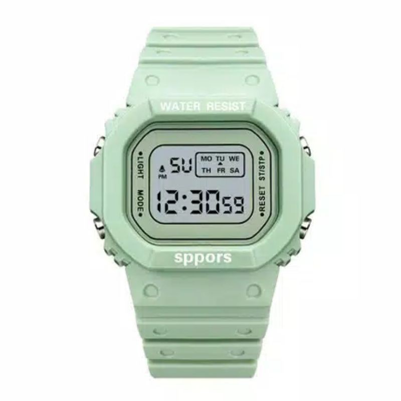 Cod ✔️ Jam Tangan Wanita Anti Air Harajuku Digital S-Sport Strap Hijau SS-1175