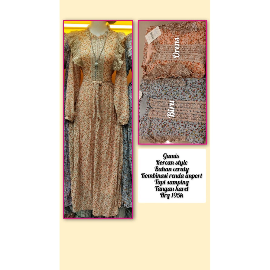 Gamis Korea//gamis wanita remaja dewasa korean style kombinasi rendra import