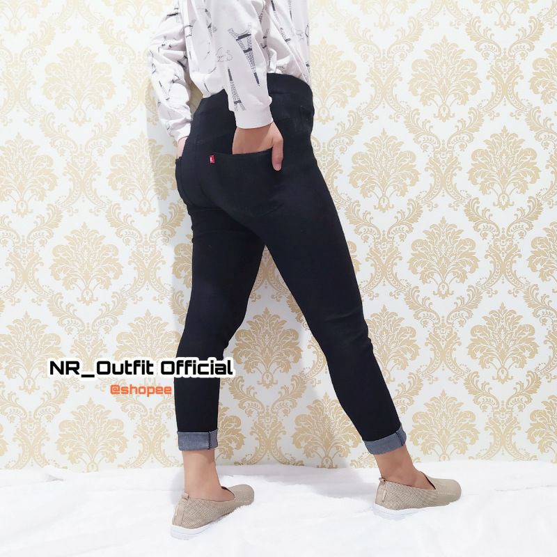 Legging Wanita Bahan Denim/ lejing jeans Super Stretch Pinggang Full Karet NR_Outfit Official COD