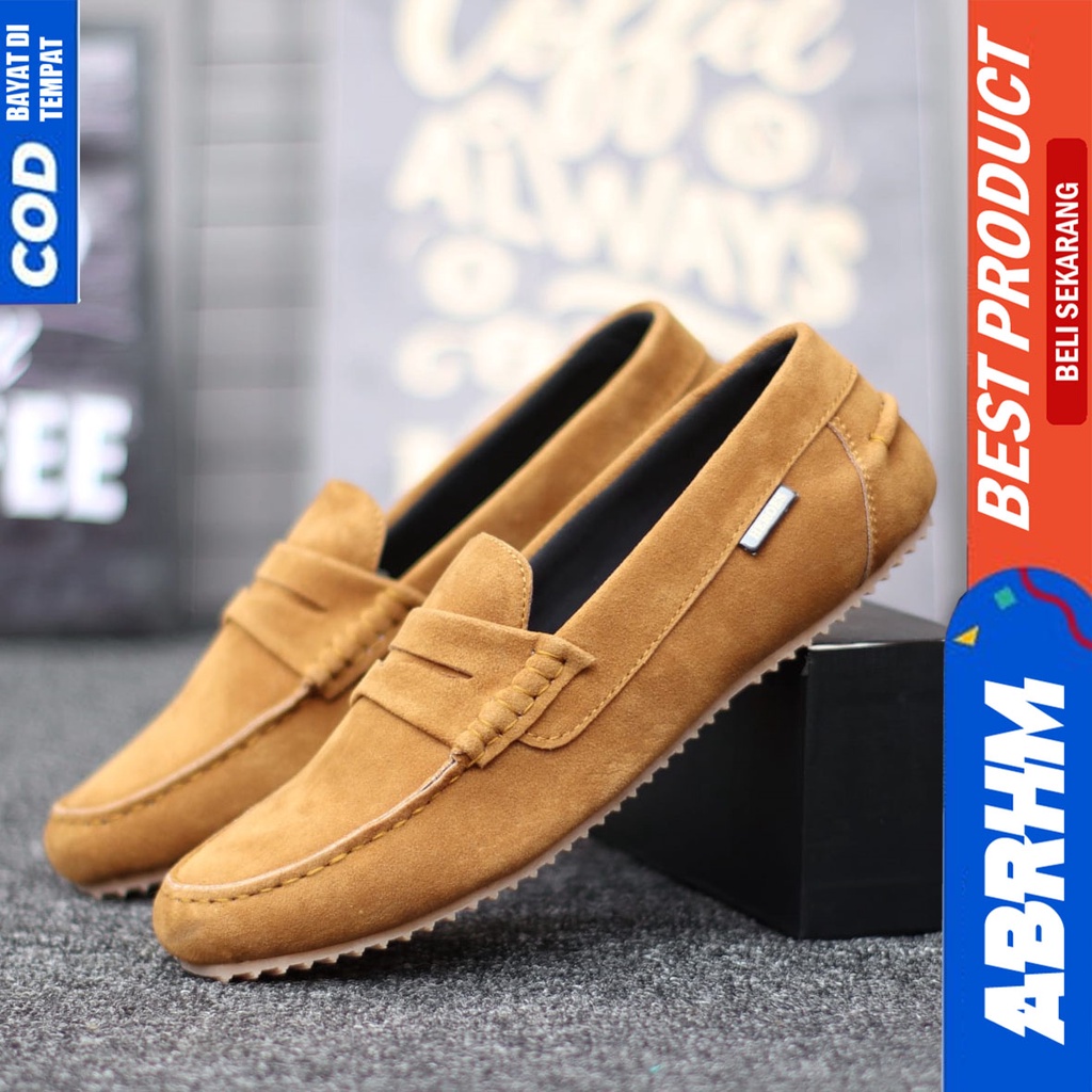 Sepatu Slip On Casual Santai Kerja Kantor Pria Hitam Slop Abrhm Noah