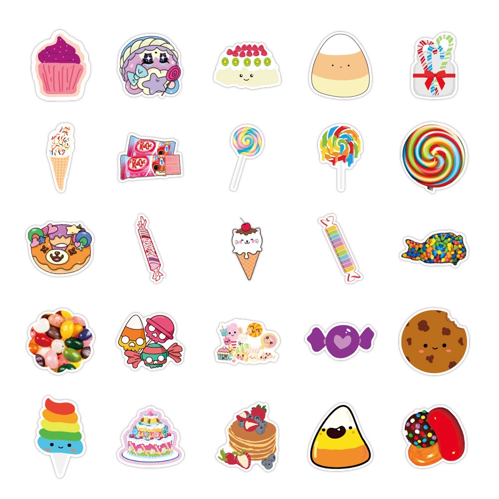 50Pieces Colorful Candy Cupcake Design Laptop Skateboard Decoration Stickers